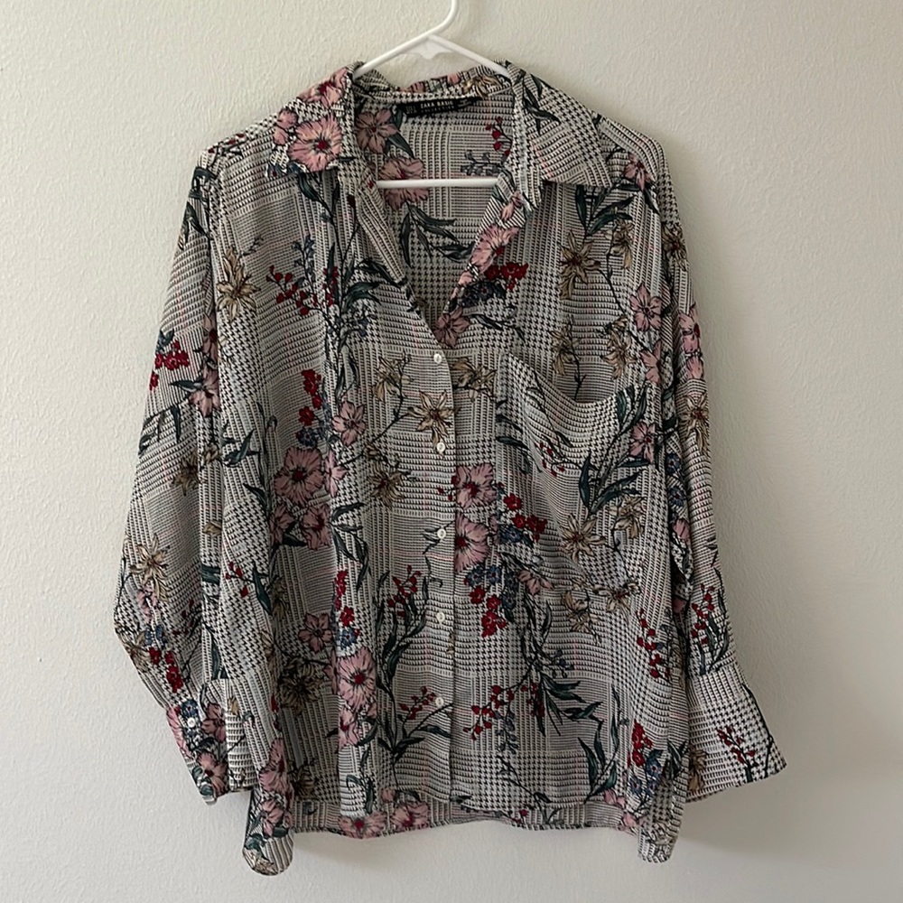 Zara floral long sleeve button up